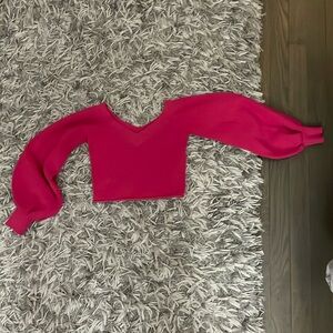 Zara Pink Cropped V-Neckline Bubble Sleeve Sweater Size Small